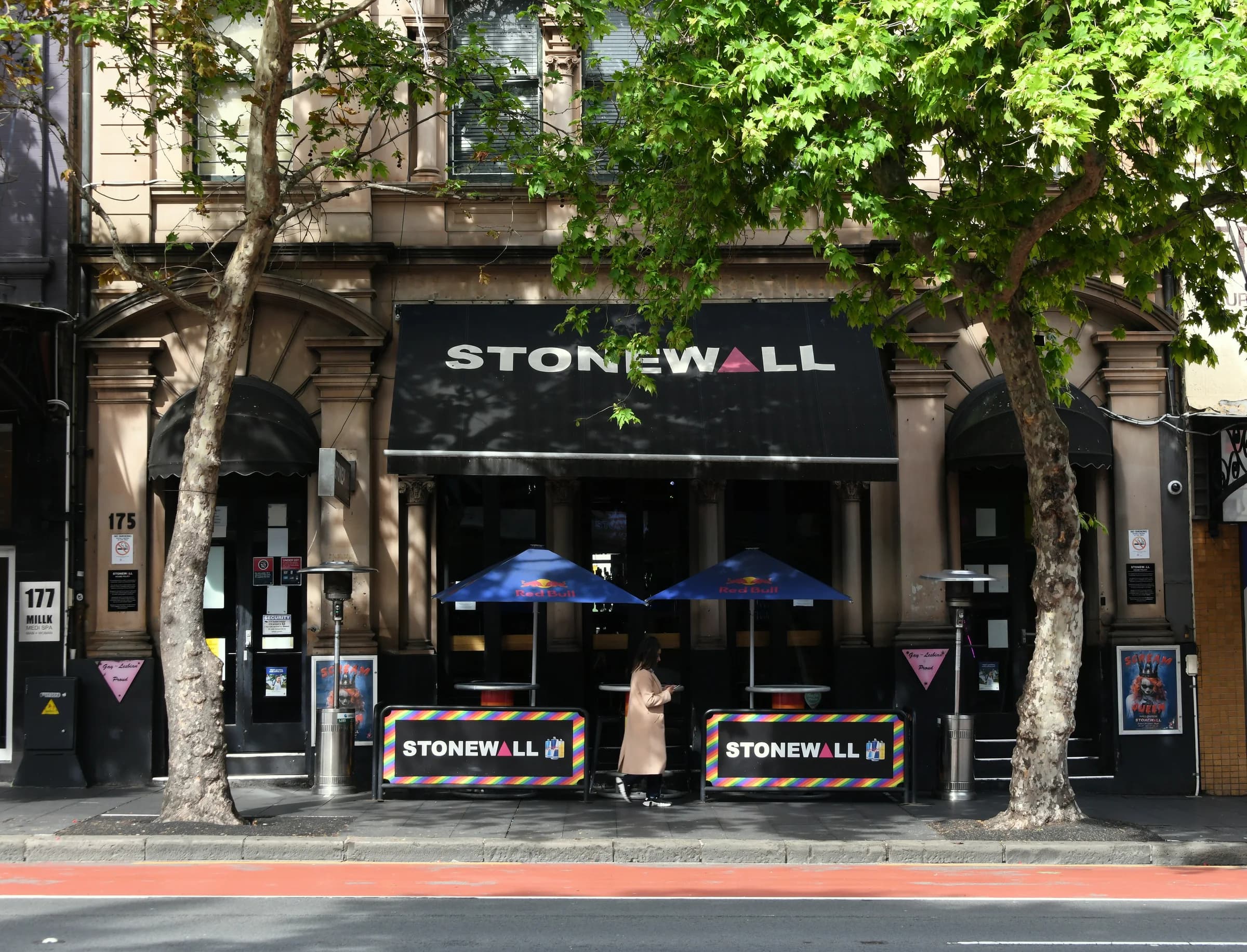 The original Stonewall Hotel facade at 175 Oxford Street, Darlinghurst, in 2022.